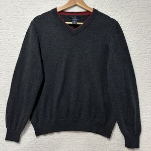 Daniel Hechter Paris Mens Gray 100% Extra Fine Merino Wool V-Neck Sweater Size L